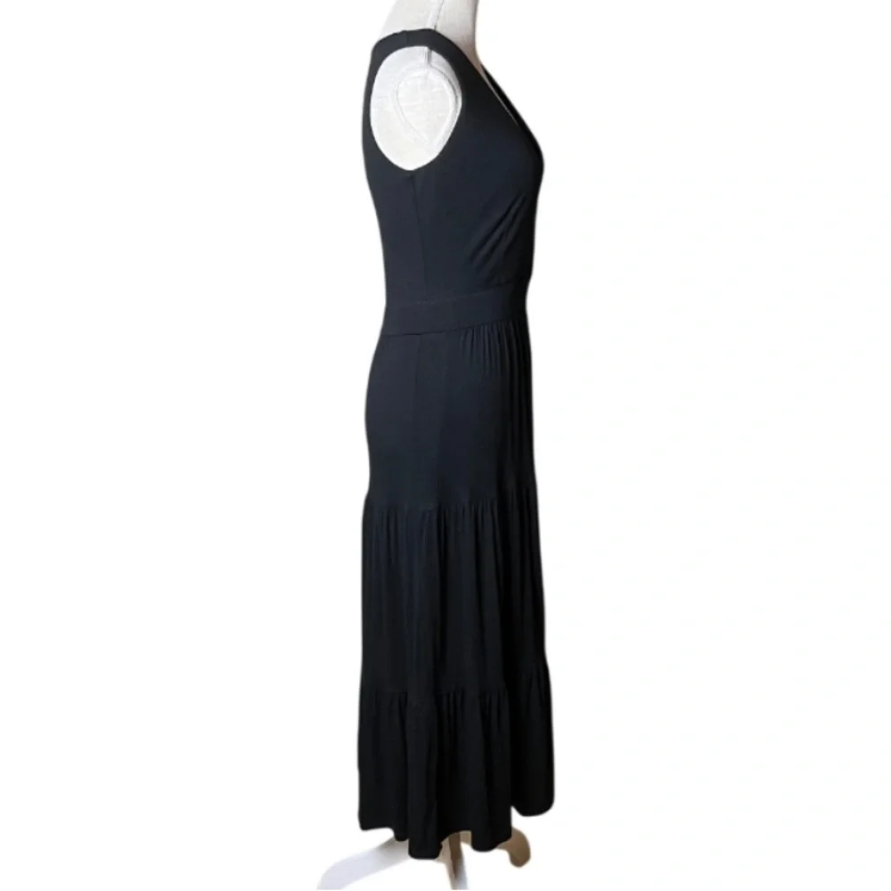 Boden Black Nicole Jersey V-Neck Tiered Midi Dress Size 4R - Picture 3 of 10